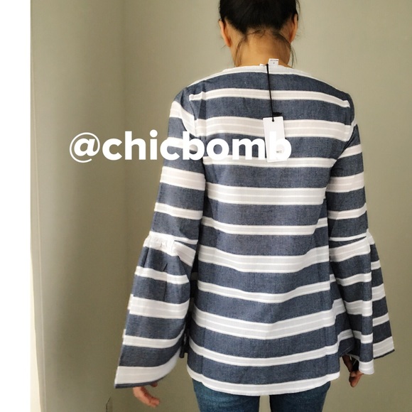 NORDSTROM LOVERICHE STRIPED BELL SLEEVES TOP - Picture 4 of 5
